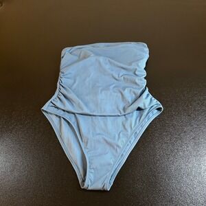 NWT Shade & Shore Blue Ribbed Strapless Cheeky One Piece Swimsuit Womens XL
